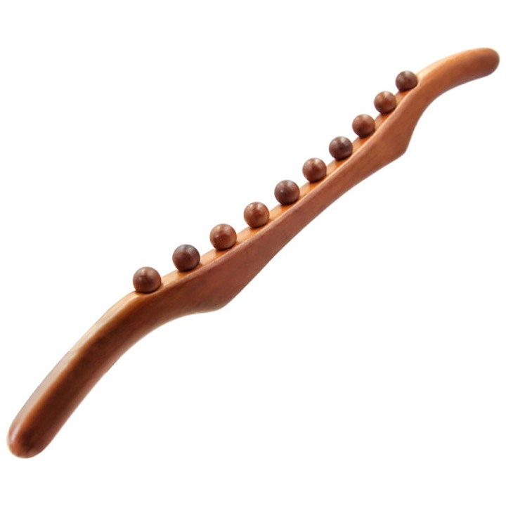 Дървен масажен бастун, Coolmango, уелнес уред, от карбонизиран бук, 8 топчета за дълбок масаж, 53 см, цвят дърво