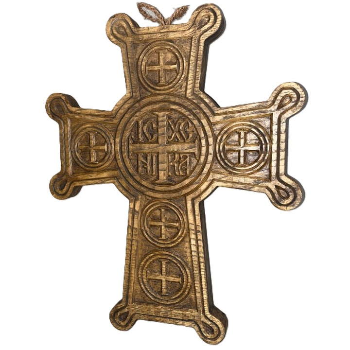 Cruce bizantina din lemn masiv, 36x28 cm, maro, 005G1V1