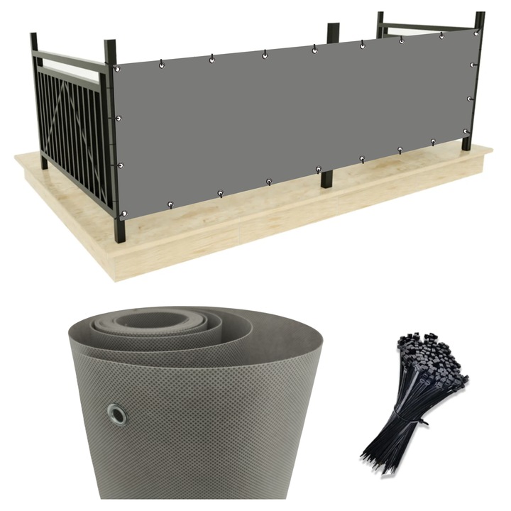 Paravan balcon, ecoBand, 1m x 5m, material PP, rezistent la UV, gri