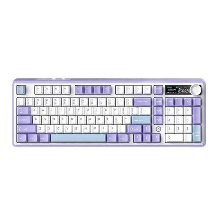 Tastatura mecanica de gaming, ecran TFT de 2, 9 cm, buton de volum, structura cu garnitura de etansare cu 98 de taste, iluminare RGB, inlocuire la cald, comutator Purple-Gift