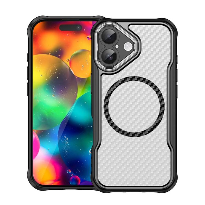 Husa pentru Apple iPhone 17, Defender Carbon Mag, Protectie Camere, MagSafe, Negru