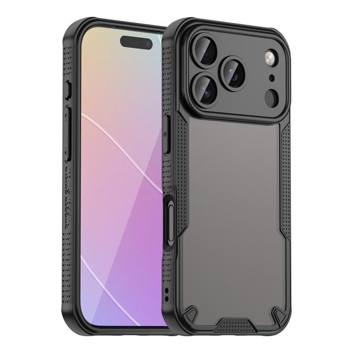 Калъф за Apple iPhone 17 Pro, Defender Matt, Защита на камерите, AntiShock, Черен