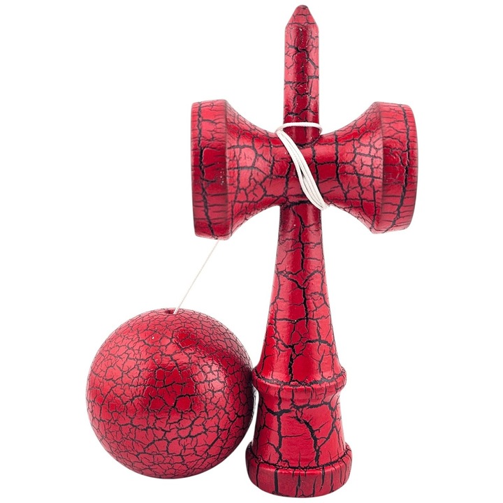 Kendama X Originala, Profesionala, Kendama Cracked, din Lemn, 18 cm, Rosu/Negru