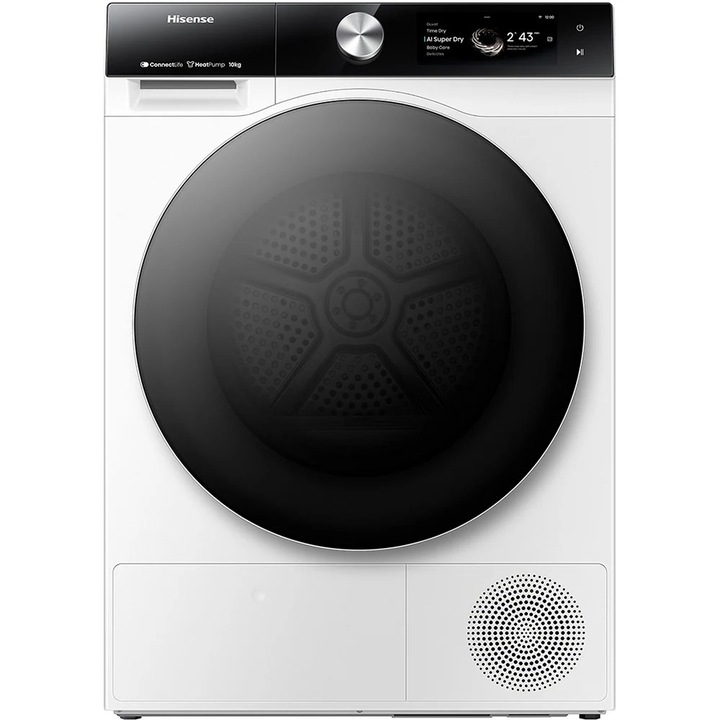 Uscator de Rufe HISENSE DH7S107BW, Pompa de Caldura, 10 kg, 20 Programe, Clasa C, Wi-Fi, Alb