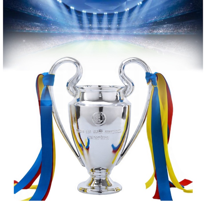 Trófea, AjieQaQ, UEFA Bajnokok Ligája 2024, 15 cm, platina bevonatú gyanta
