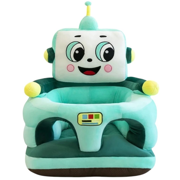 Бебешки фотьойл с облегалка и поставка за крачета - Зелен робот, плюш