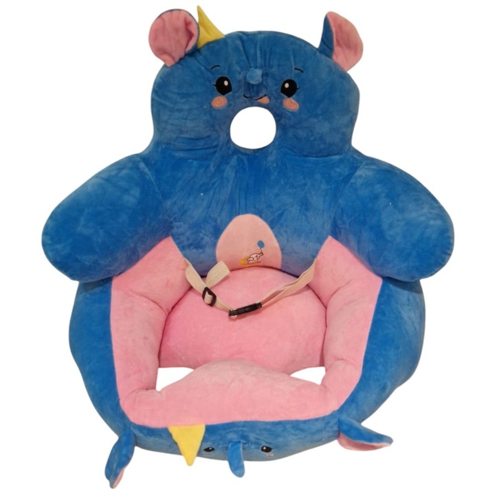 Бебешки фотьойл с висока облегалка и поставка за крачета - Синьо слонче, плюш - Копие