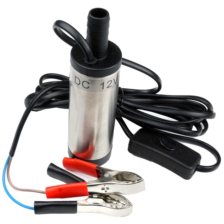 Pompa de combustibil pentru ulei, pompa de ulei, cabluri cu cleme crocodil, diametru 38 mm, 12 V
