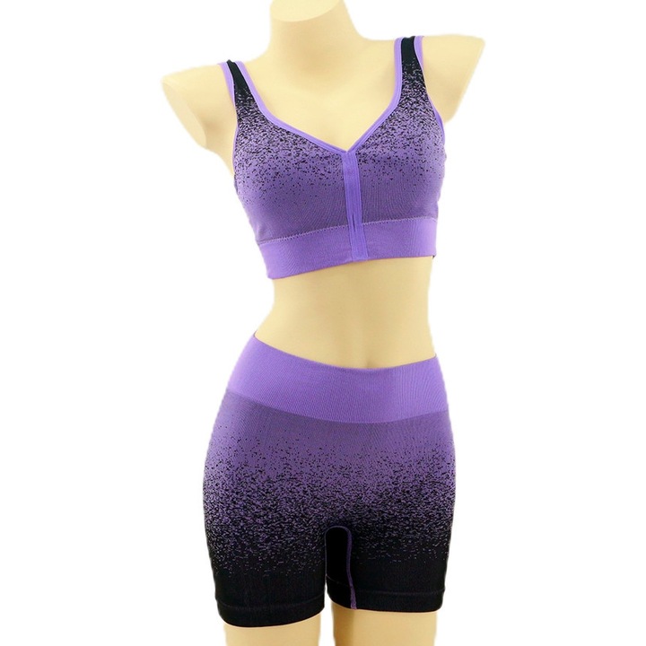 Set fitness 2 piese, bustiera si colanti scurti YAN-6765mov 87821, Mov, M-L