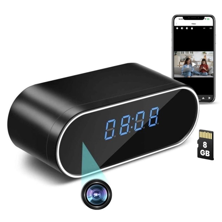 Mini Camera Ceas iUni IP07, Wi-Fi, 8GB, Full HD, 160°, Vedere Nocturna, Vizualizare Live pe telefon