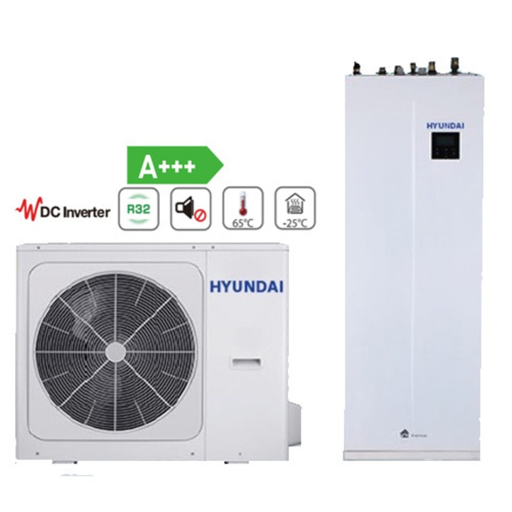 Pompa de caldura aer apa split HYUNDAI, All in One, R32, split 1x230 cu boiler incorporat 190 litri 8 kW