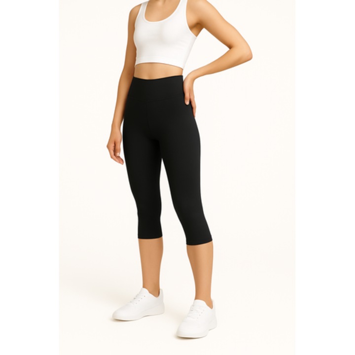 Magas derekú 3/4-es leggings - Fekete XL