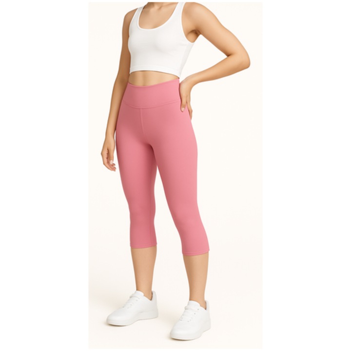 3/4-es magas derekú leggings - Rose Bloom, Többszínű