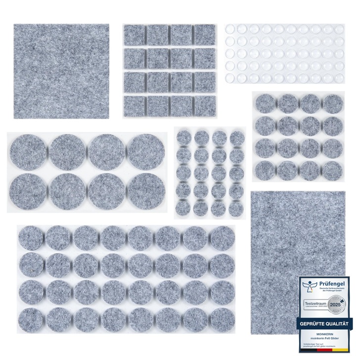 Set Tampoane Adezive din Pasla pentru Mobilier, 144 Buc, Protectie Pardoseala, Reducere Zgomot, Gri