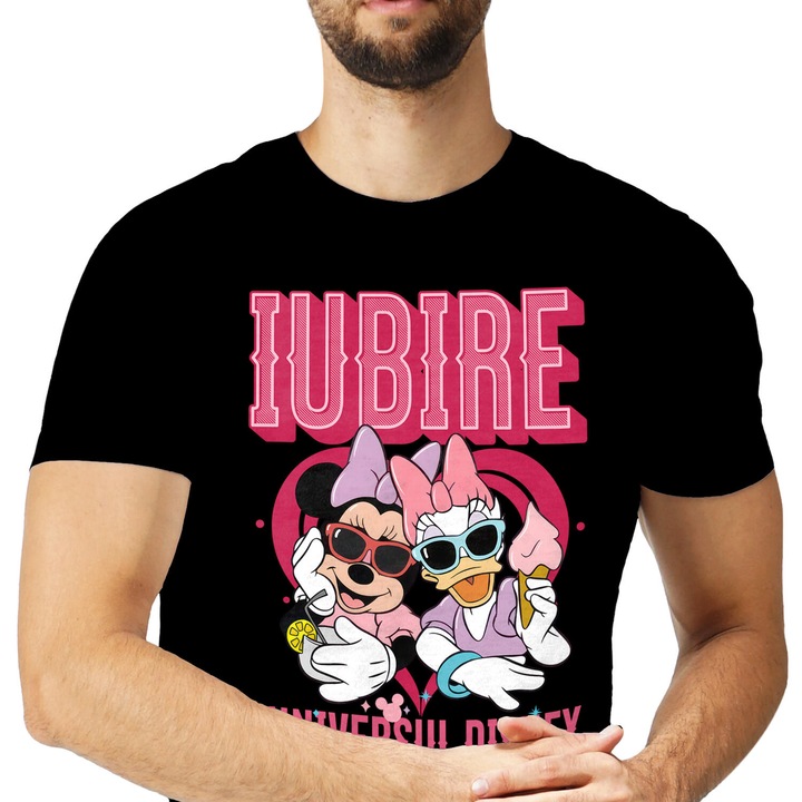 Tricou Barbati cu Prietene Fashion – Minnie si Daisy cu Ochelari 100% Bumbac, Negru, M