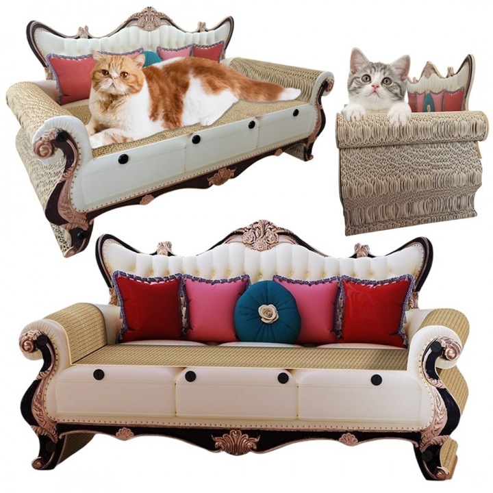 Легло тип диван за котки, с място за драскане и игра, JollyMag, KOT19, 60x27x33 см