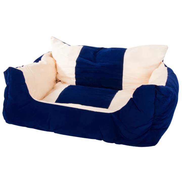 Pat culcus Royal Blue pentru caini si pisici pufos, impermeabil cu baza anti-alunecare