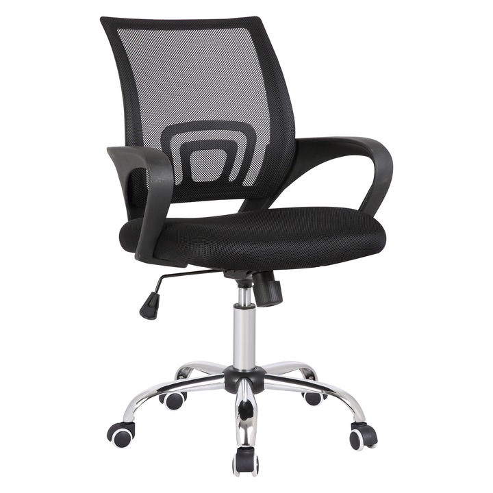 Scaun de birou Casa Vital CHEER NEW, negru, reglabil pe înălțime, cu brațe din plastic, capacitate 90 kg, 49x60 cm