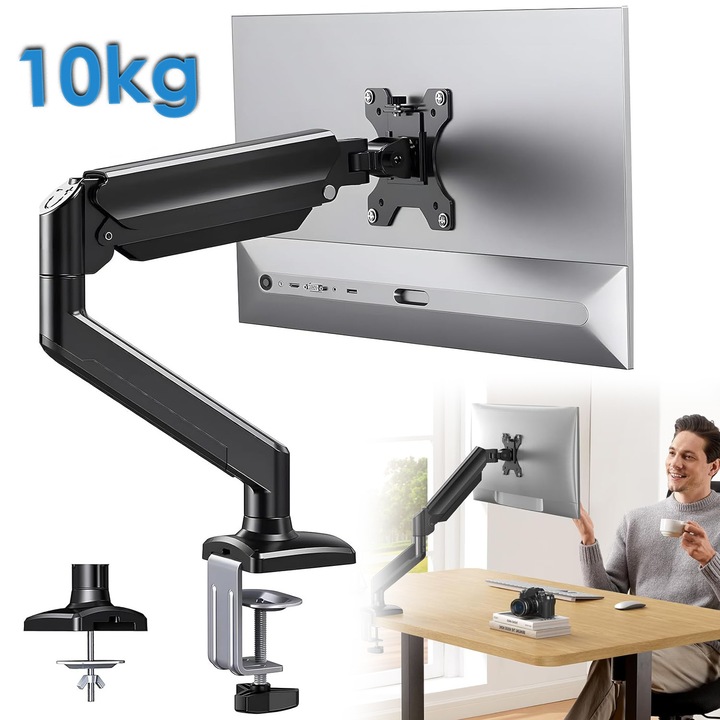 Irodai monitorállvány, Byondself, 13-34" monitorokhoz, 10kg teherbírás, vesa 75/100 mm, állítható kar, 2 talppal, irodai és gaming asztalokhoz