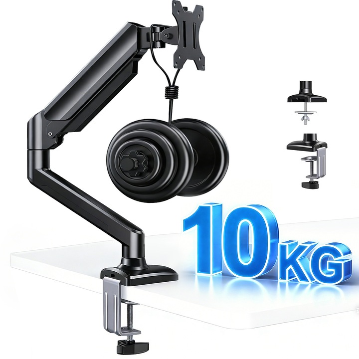 Стойка за бюро за монитор, BYONDSELF®, за монитор 13-34", товароносимост 10 кг, VESA 75/100 мм, регулируемо рамо, с 2 основи, за офис бюро, игри