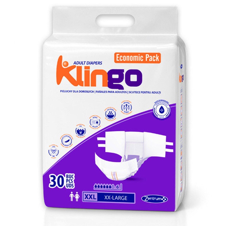 Scutece pentru adulti Economic Pack Klingo, 30 buc, marimea XXL