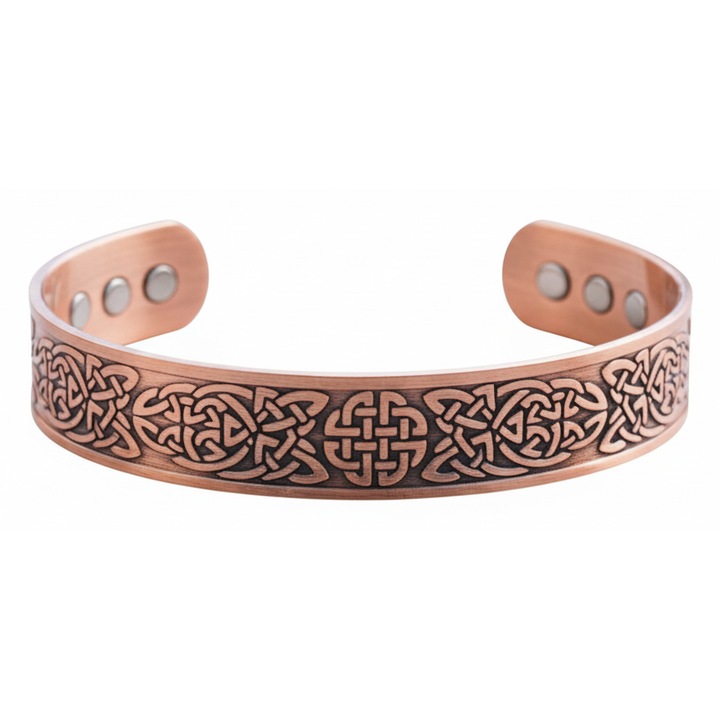 Bratara Magnetica Barbati, Cupru Pur, "Talismanul Strabunilor", Design Nordic, Terapie Magnetica, Ajustabila, 1.5 cm Latime
