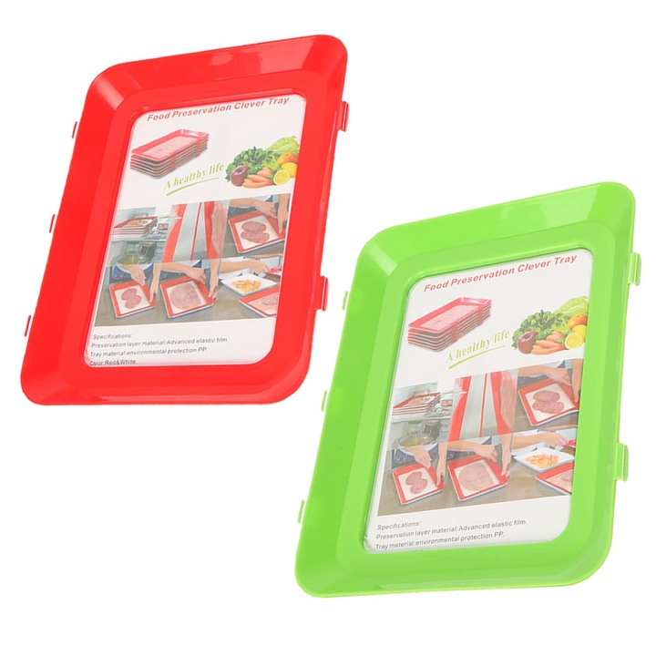 Tava Pastrare Alimente Reutilizabila, Set 2 Bucati, Depozitare Etansa, Stivuibila, Plastic, Bucatarie, Camping