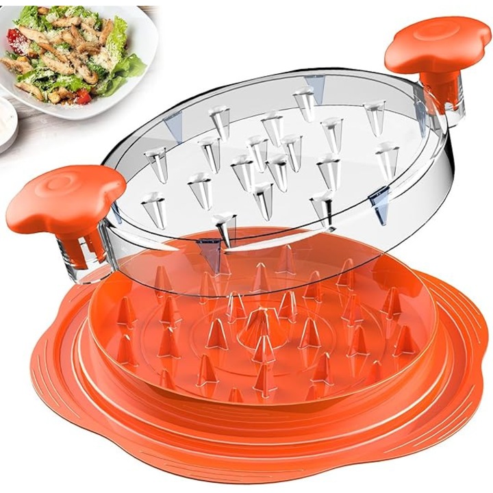 Tocator de pui 25, 5 cm, dispozitiv profesional pentru felierea pieptului de pui, cu vizibilitate mare, cu perie si furculite, tocator profesional de carne