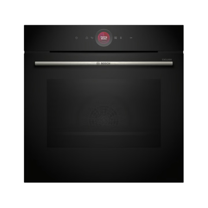 Cuptor incorporabil BOSCH HBG774KB1F Seria 8, A+, 14 moduri de incalzire, aer cald 4D, curatare pirolitica, afisaj tactil TFT, negru