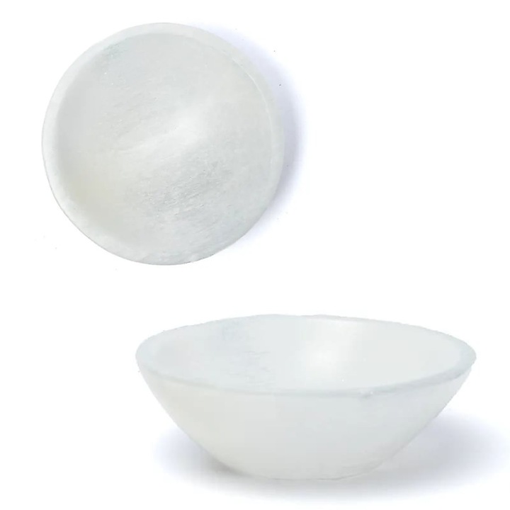 Szelenit tál, kerek, 12 cm, energiatisztítás, kristályok feltöltése, természetes dekoráció