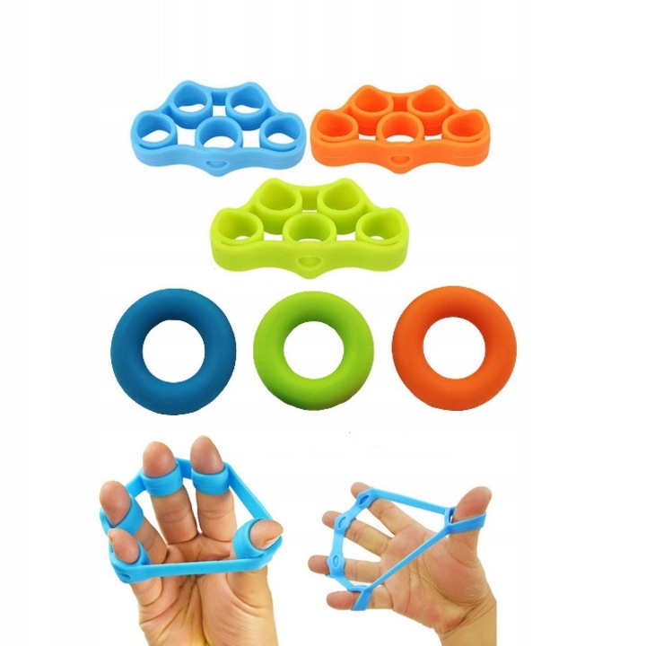 Set 6 benzi elastice pentru exercitii maini si degete MuscleForge, 3 niveluri de rezistenta, multicolor, 8 x 4 x 2 cm