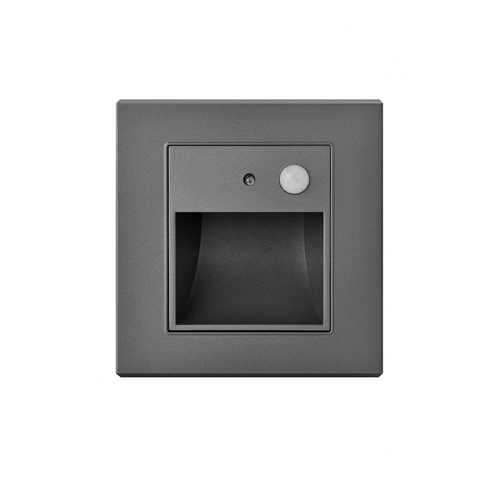 SPOT LED perete cu senzor, gri,, putere 1W, lumina calda 3000K, IP20, dimensiuni 86x90x30MM