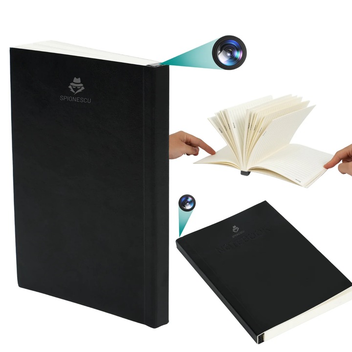 Agenda cu camera ascunsa, Spionescu, rezolutie 1080P, inregistrare continua, detectie miscare, baterie 300mAh, slot microSD, functie de scriere reala, design discret, negru