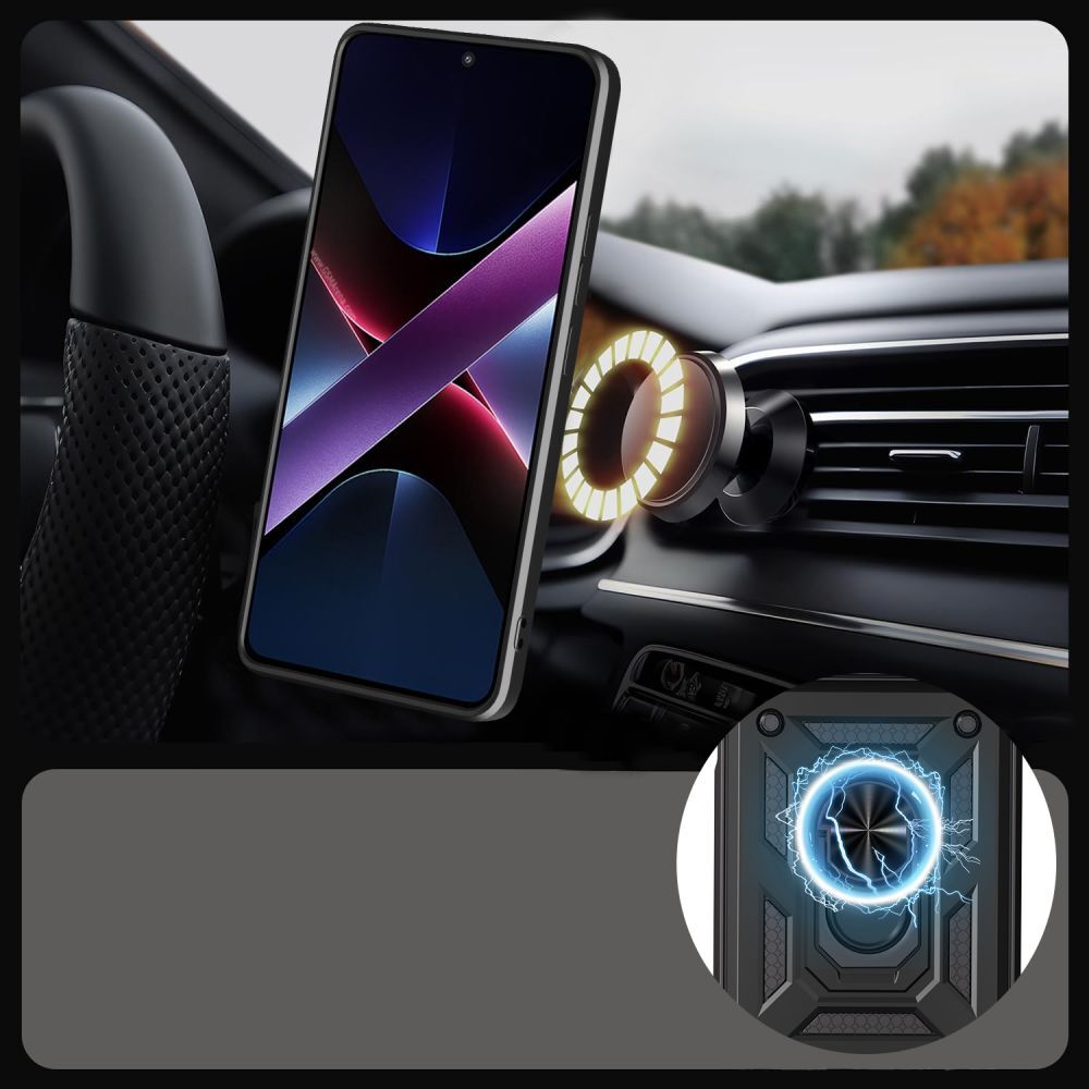 Husă de telefon compatibilă cu Xiaomi Poco C85 - Camshield - Husă din silicon negru, cu inel de susținere și protecție glisantă pentru cameră