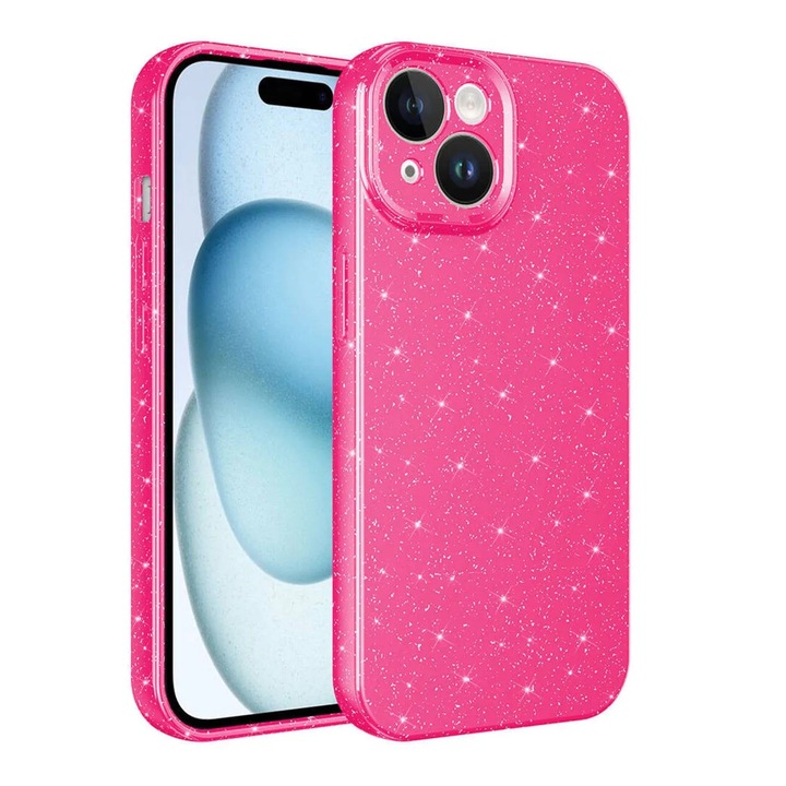 Husa compatibila cu iPhone 13 mini - Larte shiny - roz neon cu sclipici