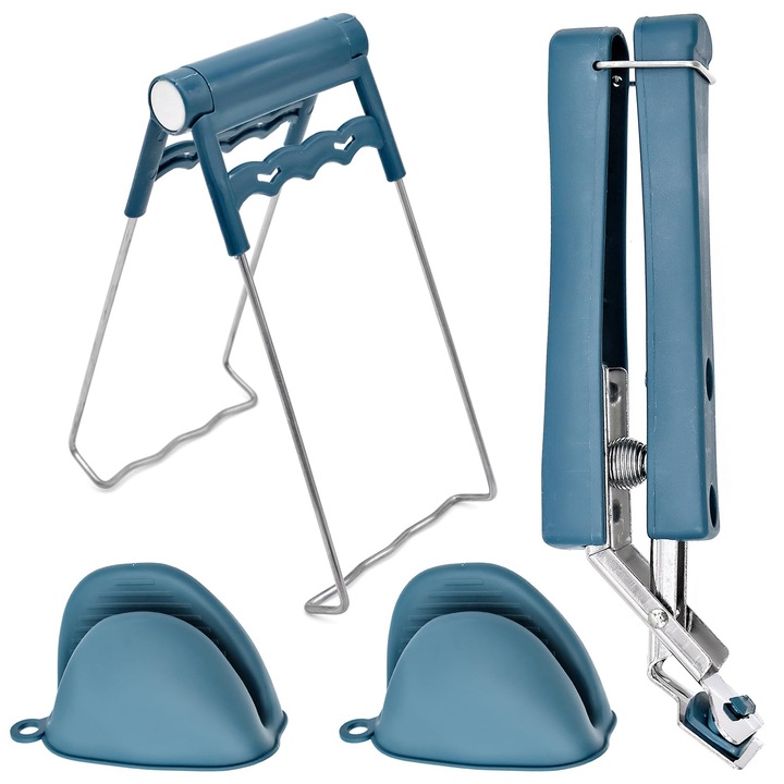 Set 3 Clesti Bucatarie Anti-Oparire, Otel Inoxidabil si Silicon, Inalta Rezistenta, Gri