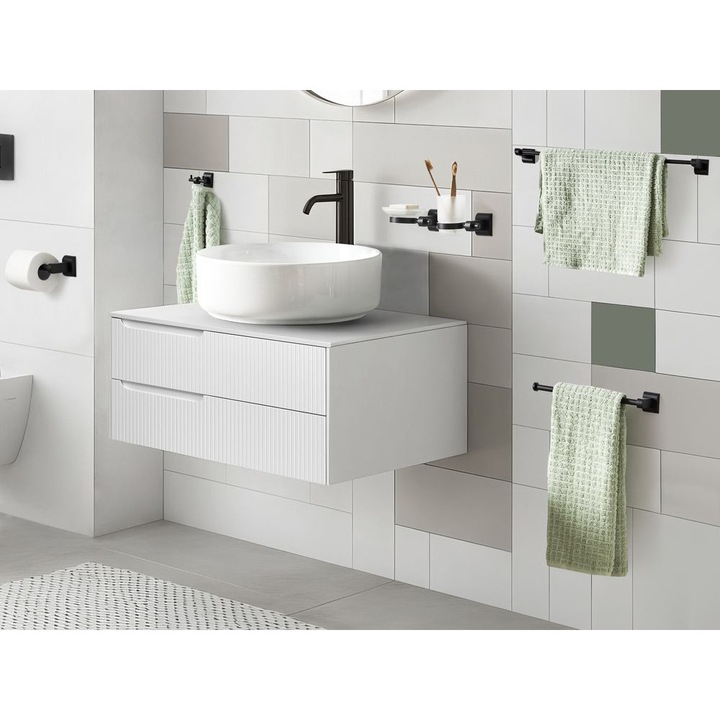 Set de 6 accesorii pentru baie Talara cu bare si carlige pentru prosoape Negru