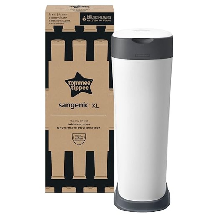 Tommee Tippee Twist & Click Cos pentru scutece XL, capacitate de pana la 60 de scutece, inaltime 76 cm, sistem ecologic, include 1 caseta de rezerva cu film antibacterian Greenfilm realizat din materiale sustenabile