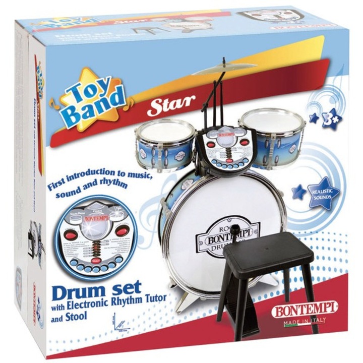 Set tobe Bontempi cu masina de ritm, cromat, 2 tobe, 38, 5x50x68cm