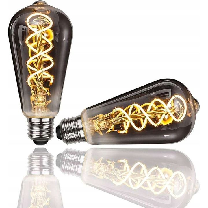 Bec LED Edison E27, VINTAGE, set 2 bucăți, 4W, 2700K, sticlă fumurie
