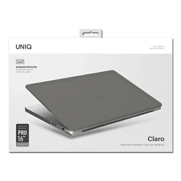 Etui laptop UNIQ Claro, transparent, pentru MacBook Pro 16" (2021), 2 piese, gri mat