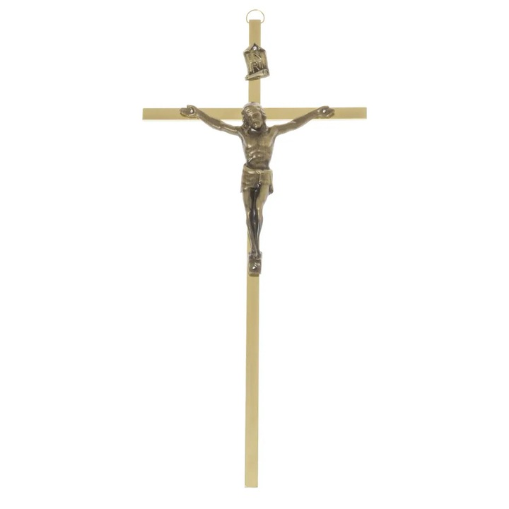 Crucifix din bronz, 14x30cm, aurie, pentru perete