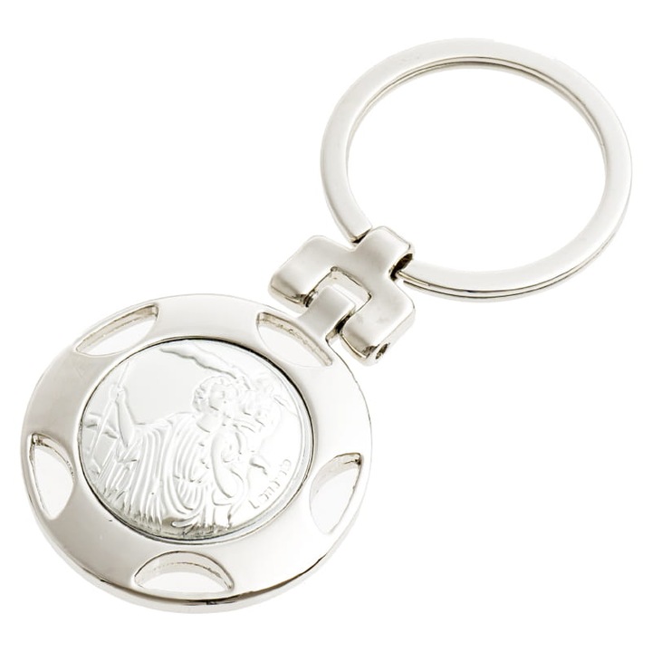 Breloc cu Sw. Krzysztof, QUO VADIS, argintat, 3,5cm diametru, 8,3x3,6cm