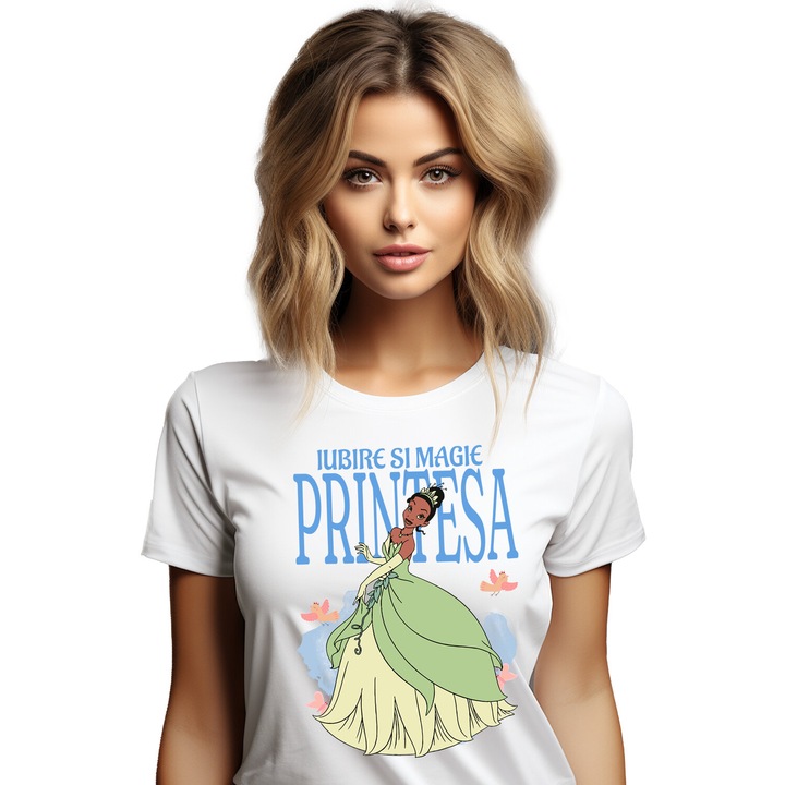 Tricou Femei cu Printesa - Printesa Tiana – Inima de Aur 100% Bumbac, Alb, XS