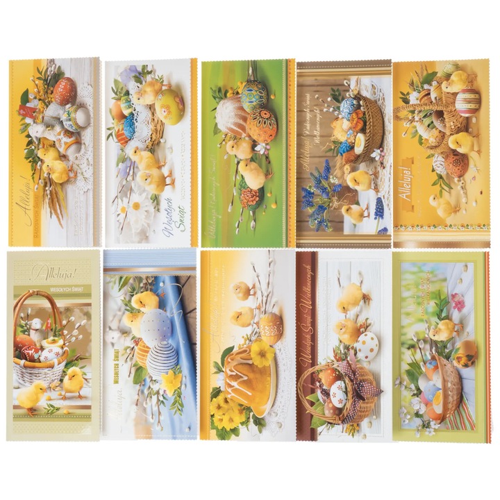 Set 10 felicitari de Paste, QUO VADIS, 11x21cm, diverse modele, cu envelopa