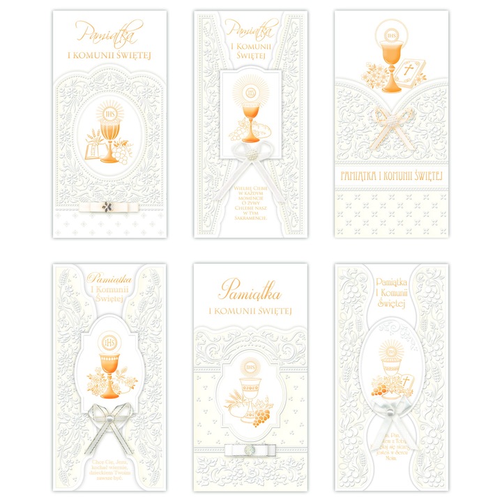 Felicitare decorata pentru Prima Comunie, QUO VADIS, auriu, 10,5x21cm