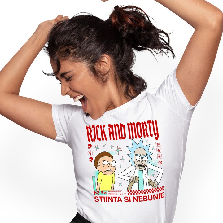 Tricou Femei cu Rick & Morty Fac Un Nou Experiment 100% Bumbac, Alb, S