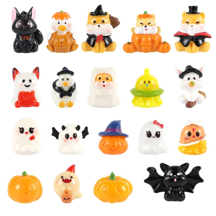 Set 19 decoratiuni mini Halloween, Rasina, Forme diverse, Accesorii CraciunCraft, Partii Gradina
