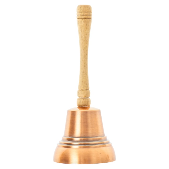 Clopot bisericesc pentru copii, metalic cu maner din lemn, 16,5 cm, design traditional