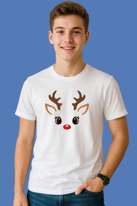 Tricou Barbat Ren Cap Simplu Pe Fundal Negru, Alb